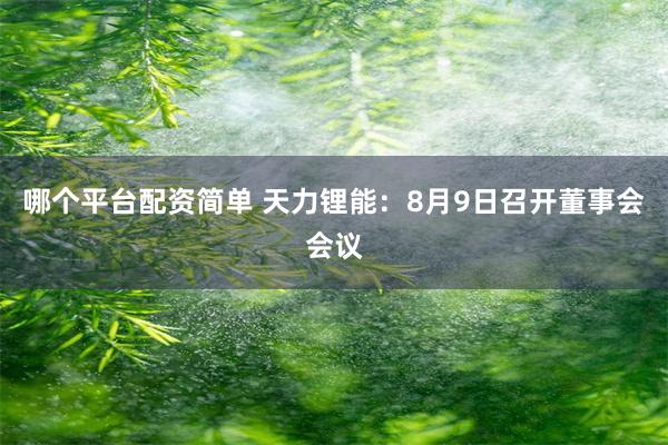 哪个平台配资简单 天力锂能：8月9日召开董事会会议